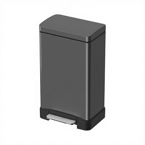 Cubo de Basura Rectangular Gris Moderno con Pedal, Cierre Suave, Metálico, para Cocina, Baño, Oficina, Eliminación de Residuos - Product Image 3