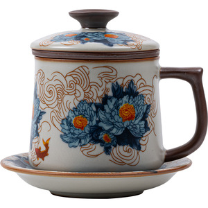Guanlan Ceramic <b>Mug</b> Floral Design <b>Large</b> Capacity Office Tea Cup New Chinese Style - Product Image 5