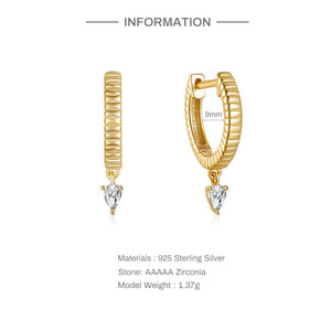 Pendientes Colgantes CANNER S925 de Plata de Ley con Diseño Simple de Gota de Agua y Circonita 5A, Bañados en Oro de 18k - Product Image 2