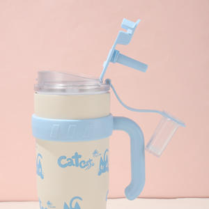 Gobelet isotherme portable en acier inoxydable de 40 oz, grande tasse thermos au design élégant pour voiture, isolation pour boissons froides, cadeau, avec paille - Product Image 4