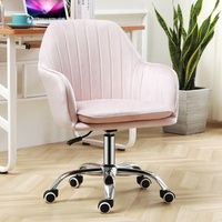 Chaise de bureau ergonomique rose rembourrée réglable en hauteur, chaise de bureau pivotante personnalisée en velours avec accoudoirs