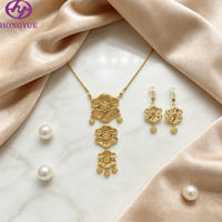 Parure de bijoux en filigrane floral plaqué or 24 carats, collier pendentif fleur 3 couches et boucles d'oreilles pendantes, style Dubaï, bijoux de mariée pour femme