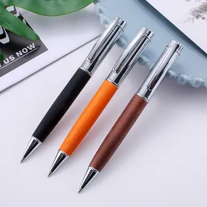Penna a sfera per scrittura con firma in legno arancione metallizzato di lusso di alta qualità con inchiostro nero a sfera con Logo