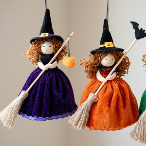 Set di <span class=keywords><strong>3</strong></span> Decorazioni da Appendere per Halloween, <span class=keywords><strong>Streghe</strong></span> in Tessuto con Scope per Decorazioni Festive - Product Image 2
