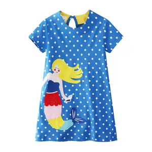 Robe décontractée à manches courtes pour enfants, motif sirène à pois