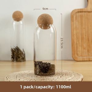 Pot hermétique d'organisation pour garde-manger 1100 ml en verre borosilicate transparent, compatible micro-ondes et lave-vaisselle, empilable, avec couvercle en liège pour épices - Product Image 6