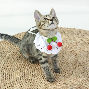 Pañuelo de encaje a cuadros con estampado de cerezas para gatos y perros, accesorios para el cuello de mascotas, venta al por mayor - Product Image 5