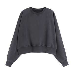 Sudadera Vintage Lavada de Cuello Redondo, Holgada, de Manga Larga, Corta, Estilo Casual Oversize - Product Image 2