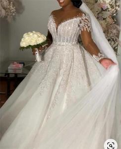 2026 vente en gros brillant <span class=keywords><strong>princesse</strong></span> robes De mariée avec perle cristal Bling dentelle à manches longues grande taille élégante Robe De <span class=keywords><strong>Marie</strong></span> - Product Image 2