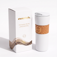 Mug à café personnalisé en acier inoxydable à double paroi de 520 ml (17 oz) avec manchon en cuir, sans BPA, de qualité alimentaire, anti-fuite