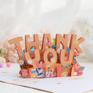 Biglietto d'auguri 3D Pop-up Floreale Colorato con Scritta GRAZIE, Squisita Opera d'Arte in Carta, per Ringraziamento, Festa degli <span class=keywords><strong>Insegnanti</strong></span>, Bomboniere - Product Image 1