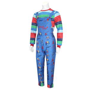 Anime Chucky Cosplay Horror Killer Halloween Costume Blue Cartoon Jumpsuit Overalls with Striped Shirt Party Clown <strong>Outfit</strong> - Product Image 2