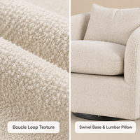 Fauteuil pivotant en tissu bouclé crème, fauteuil d'appoint rotatif à 360° avec base dissimulée et coussin décoratif pour salon, personnalisable OEM ODM
