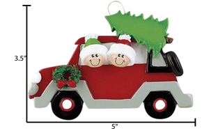 Negozio di natale personalizzato auto rossa famiglia di 2 ornamenti natalizi. Porta ghirlande natalizie e decorazioni per alberi - Product Image 3