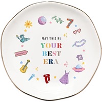 Plateau de rangement pour bijoux en céramique de porcelaine décoratif rond coloré personnalisé pour cadeau d'anniversaire