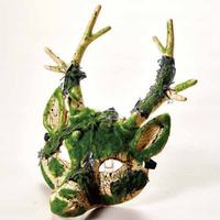 Masque de mascarade en bois de cerf mousse Forêt verte Accessoire de costume d'Halloween en PVC
