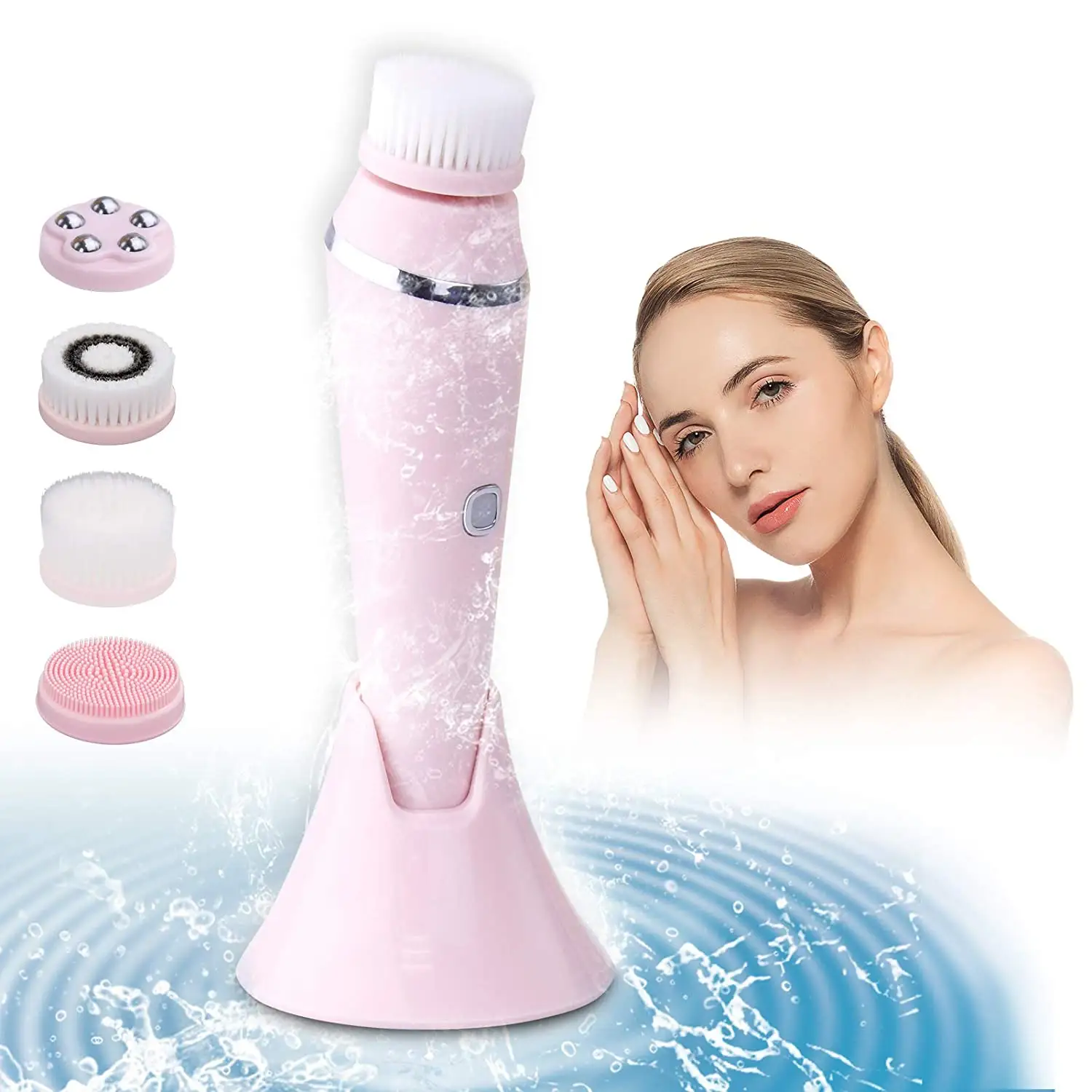 Elektronische Gesichts-Spa-Haut massage Elektrisch rotierende wiederauf ladbare Gesichts reinigungs bürste Set 4 In 1