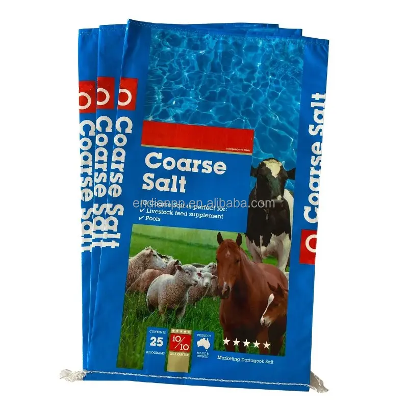 BOPP laminado blanco PP tejido bolsa de plástico 25kg saco de PP vacío para animales caballo pescado pollo aves de corral alimenta embalaje