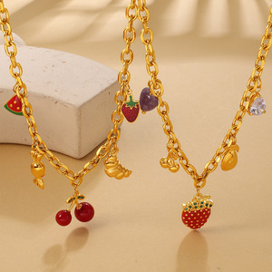 สร้อยคอจี้ผลไม้ โซ่โลหะผสมสังกะสี เชอร์รี่ สตรอเบอร์รี่ แอปเปิ้ล เครื่องประดับสำหรับงานปาร์ตี้ประจำวัน เครื่องประดับแฟชั่น - Product Image 2