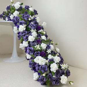 Flores Artificiales Románticas de Color Morado, Arreglo Floral en Forma de Arco, Camino de Mesa con Lirios Blancos, Centro de Mesa Floral - Product Image 3