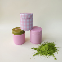 Boîte en fer blanc personnalisée de qualité alimentaire, hermétique, vide, 30g 50g, bleue rose, pour poudre de matcha, café, thé, avec couvercle à vis embossé