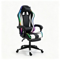 Silla de Juego de Cuero con Material de PU, Ergonómica, Reclinable, con Reposapiés, Respaldo Alto, Estilo Racing, Luz RGB, Giratoria, para Oficina en Casa