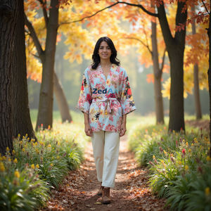 Bata Kimono Corta Estampada 100% Algodón - Ropa de Dormir y de Playa de Lujo ODM para Mujer, Verano/Otoño/Primavera - Product Image 1