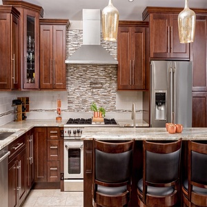 American Standard Antique Home <strong>Furniture</strong> Shaker Cherry <strong>Wooden</strong> Kitchen Cabinets With Island Set - Product Image 1