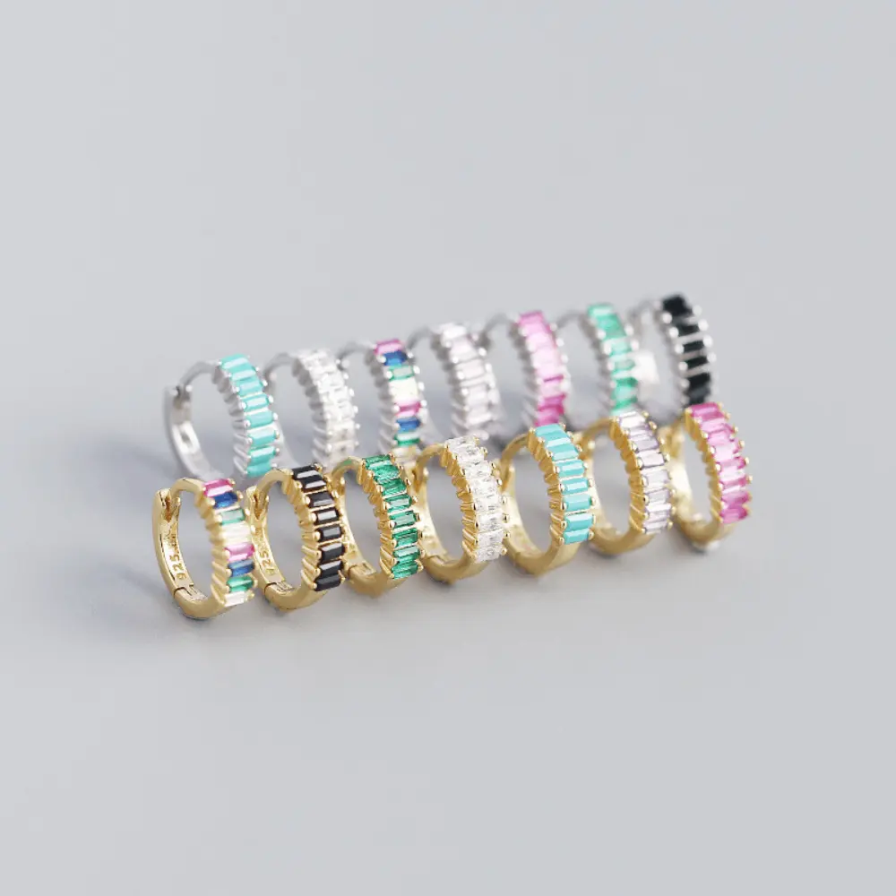 rich colors 925 sterling silver zircon cubic baguette bar diamond hoop earrings women earring jewelry earrings