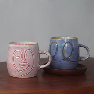Nordic Abstract Minimalist Style <b>Ceramic</b> Kiln Transformation Hand Carved Coffee <b>Cup</b> - Product Image 2