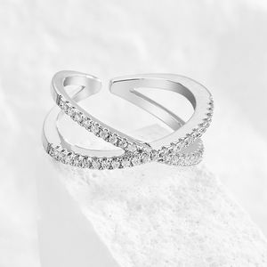 RAKOL RP3010 Fashion Cross X Shape Diamond <b>Ring</b> <b>Iced</b> Out Baguette Shining <b>Rings</b> for Woman - Product Image 4