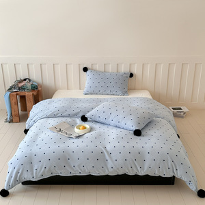 Polka Dot Milk Pom Pom Four Piece Bedding Set Coral Fleece <b>Fitted</b> <b>Sheet</b> <b>Single</b> Double Size Breathable Home Use - Product Image 2