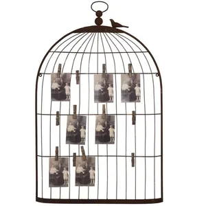 Factory Directly Decorative Wall Mount Metal Photo Holder in Charming Bird Cage Shape