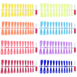 Uñas postizas acrílicas al por mayor con patrón estilo francés, puntas de uñas de ataúd ABS con pegamento, uñas postizas de cobertura completa, proveedor de uñas artificiales. - Product Image 2