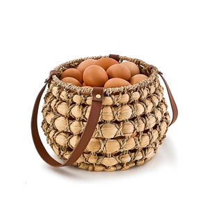 Vietnam Water Hyacinth Egg <b>Basket</b> with Leather Straps Farmhouse Egg Collecting <b>Storage</b> <b>Basket</b> - Product Image 1