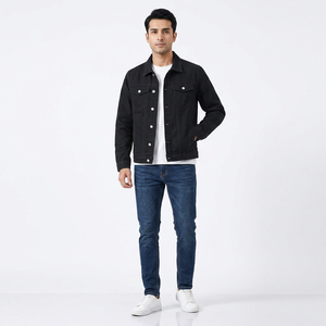 Finer Threads Customizable <b>Men's</b> <b>Denim</b> <b>Jacket</b> with Hood Windproof Vintage Style for Autumn Outdoor Use - Product Image 1
