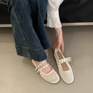 Zapatos de mujer de talla grande, transpirables, con suela blanda, parte superior de malla con doble cierre, zapatos de ballet con punta abierta para mujer. - Product Image 3