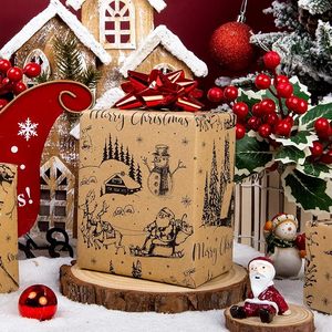 Christmas Wrapping <b>Paper</b> Kraft Wrapping <b>Paper</b> Cute snowman snowhouse Santa Claus sleigh and reindeer <b>pattern</b> wrapping <b>paper</b> - Product Image 1