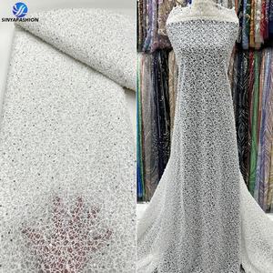 <span class=keywords><strong>Tessuto</strong></span> di lusso con perline di lusso Sinya <span class=keywords><strong>rosso</strong></span> per abiti da matrimonio africani maglia francese paillettes perle <span class=keywords><strong>Tulle</strong></span> pizzo 5 iarde - Product Image 3