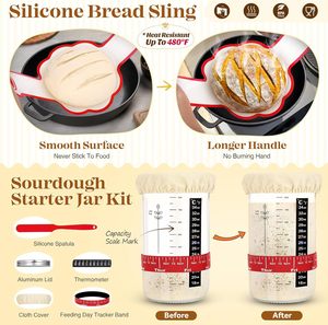 Kit de démarrage de luxe tout-en-un pour la fabrication <span class=keywords><strong>du</strong></span> <span class=keywords><strong>pain</strong></span> au levain avec paniers de levage Banneton, lame, fouet, racloir, pot de levain et outils de boulangerie - Product Image 4