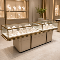 Maßgefertigte Schmuck-Vitrine mit Goldmetallrahmen, Doppelglas und LED-Beleuchtung für Hochwertige Juweliergeschäfte