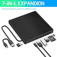 Unidad de Blu-ray Externa 7 en 1 USB 3.0 Tipo-C, Reproductor de Blu-ray 3D, Unidad de Blu-ray Portátil con Función de Lectura/Escritura