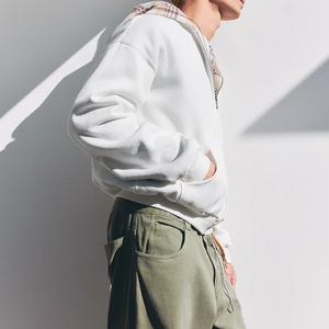 Sudadera con capucha reversible personalizada con cremallera, beige a cuadros, bordeaux, forro polar de doble cara, cremallera completa, bolsillo canguro, estilo casual urbano, venta al por mayor - Product Image 2