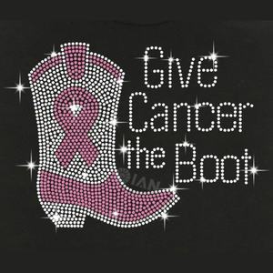 Transfert de strass de cancer du sein de ruban rose personnalisé Hotfix Fight Breast Ribbon Iron on Motif pour T-Shirt - Product Image 3