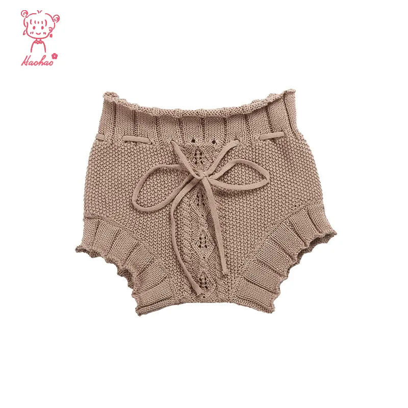 Bordado personalizado Ropa para niños Bebé Niñas Pantalones cortos elásticos Suéter de punto Pantalones de pierna Ropa de bebé
