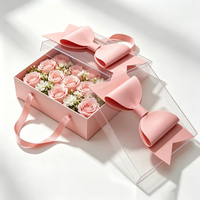 Boîte en carton pour la Saint-Valentin en gros, emballage floral avec couvercle transparent, emballage cadeau pour fleurs, personnalisable
