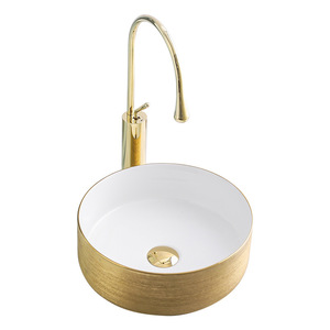 Lusso moderno oro rotondo <span class=keywords><strong>lavabo</strong></span> <span class=keywords><strong>lavabo</strong></span> in ceramica Hotel appartamento doccia per la vendita - Product Image 5
