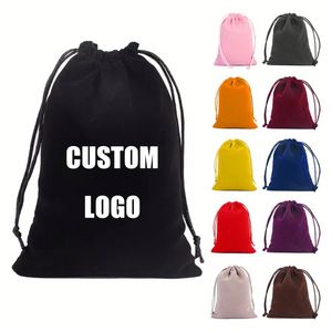 Sac en velours à cordon de serrage pour bijoux, emballage cadeau personnalisé avec logo, vente en gros - Product Image 1