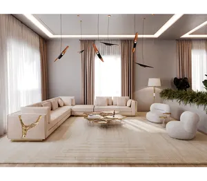 Juego de sofá Seccional de sala de estar moderno de tipo italiano Sofá de cuero de salón Juego de sofá de diseño de lujo italiano