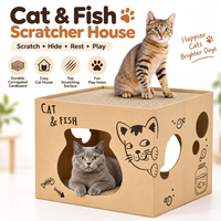 Maison à gratter pour chat en carton ondulé en gros avec coussin de grattage supérieur et trou de jeu en forme de poisson pour l'abri des animaux domestiques en intérieur